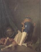 Henri-Horace Roland de La Porte Still Life with a Vase of Lapis a Globe and Bagpipes (san 05) Sweden oil painting reproduction